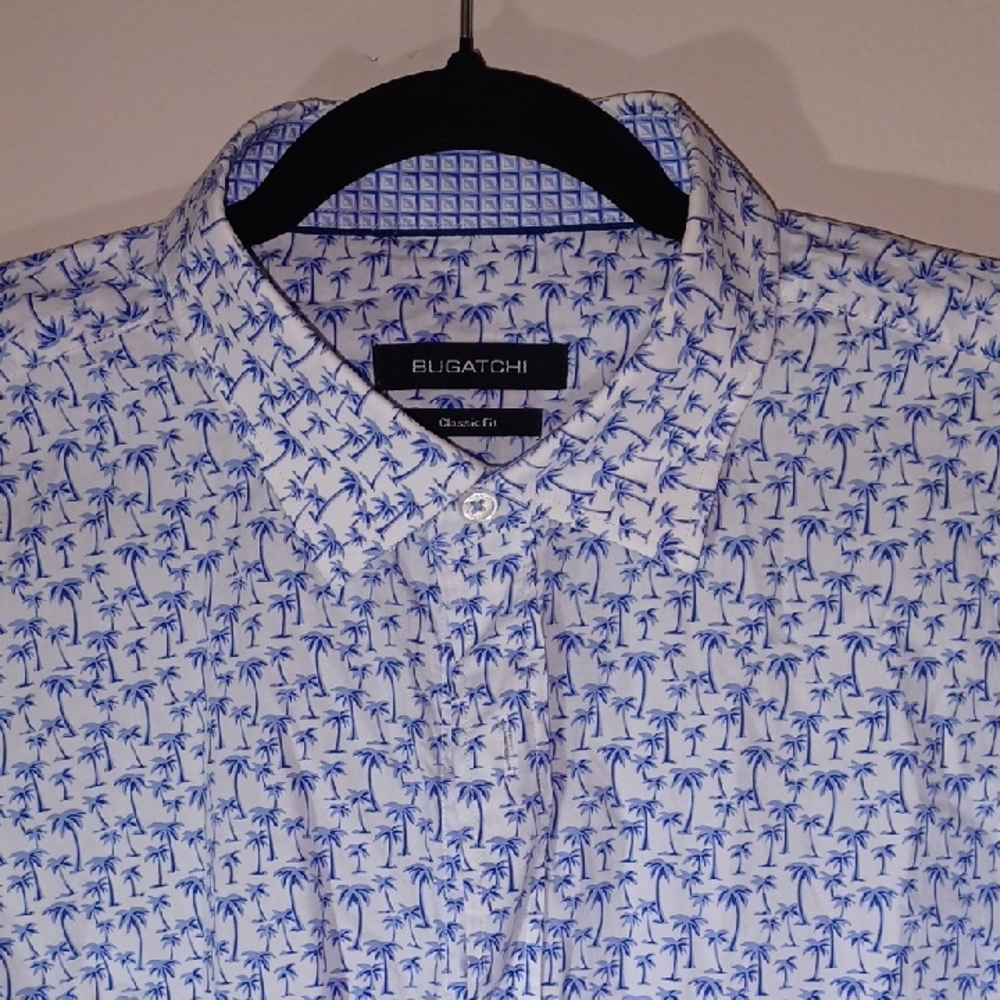 Bugatchi Blue and White Casual Button Down Shirt